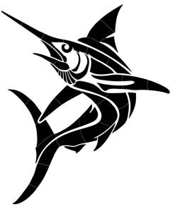 Tribal Marlin Porcelain Swimming Pool Mosaic 60"x49", Black