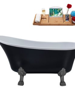 63" Streamline N366BGM-IN-WH Clawfoot Tub and Tray With Internal Drain