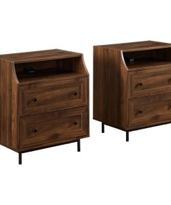 2 Drawer Nightstand with USB, Set of 2 - Dark Walnut