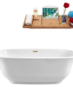 59" Streamline N660GLD Soaking Freestanding Tub and Tray With Internal Drain