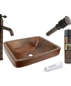 19" Rectangle Skirted Vessel Hammered Copper Sink Packahe with Accessories