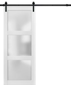 Sturdy Barn Door 28x80 Glass 3 Lites | Lucia 2552 Matte White | 6.6FT Rail