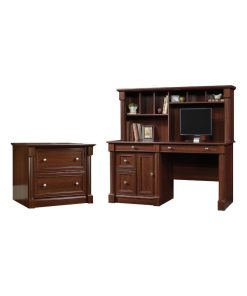 2 Piece Office Set with Computer Desk and File Cabinet in Cherry