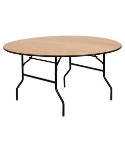 5-Foot Round Wood Folding Banquet Table with Clear Coated Finished Top