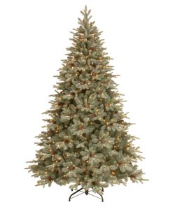 7 1/2 Feel Real Frosted Artic Spruce Hinged Tree, Cones, 750-Light Clear
