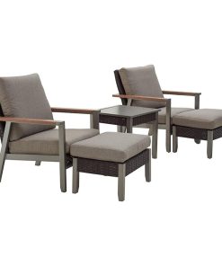 5 Pieces Conversation Set, Comfortable Padded Chairs With Footstool, Gray