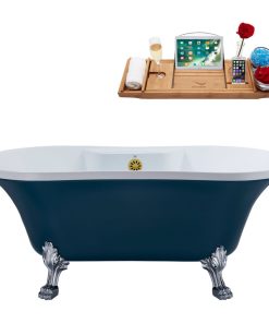 60" Streamline N106CH-BGL Soaking Clawfoot Tub and Tray With External Drain