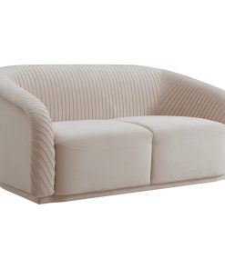 Yara Pleated Beige Velvet Loveseat - Beige