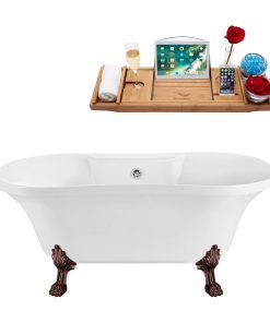 60" Streamline N100ORB-CH Soaking Clawfoot Tub and Tray With External Drain