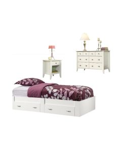 3 Piece Twin Platform Bed with Nightstand and Dresser Set in Soft White