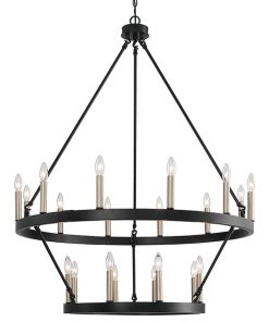 Vanity Art 20-Light Wagon Wheel Chandelier, Classic Black/Brass Dust