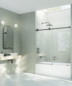52-56"x60-Frameless Bath Tub Sliding Shower Door Square Hardware, Matte Black