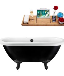 59" Streamline N1120BL-BGM Clawfoot Tub and Tray With External Drain