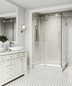 36"x48" Frameless Shower Enclosure, Steel With Left Drain Base