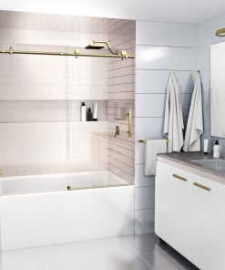 56-60"x60" Frameless Bath Tub Sliding Shower Door, Satin Brass