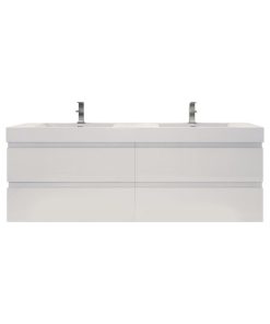 72" Double Sink Wall Mount Vanity, Reinforced Acrylic Sink, High Gloss White