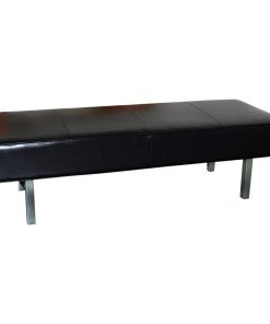 Ultra Contemporary, Black Genuine Leather Bench, Ottoman With Chrome Legs