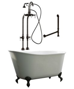 58" Swedish Bathtub, Complete Gooseneck Freestanding Faucet Plumbing Package ORB