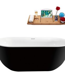 59'' Streamline N811ORB Freestanding Tub, Tray, Internal Drain, Pop-Up: Black