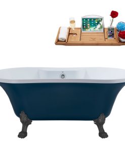 60" Streamline N106BGM-CH Soaking Clawfoot Tub and Tray With External Drain
