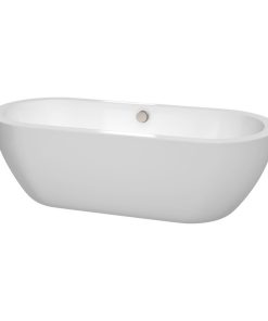 72 inch Freestanding Bathtub in White,Brushed Nickel Drain and Overflow Trim