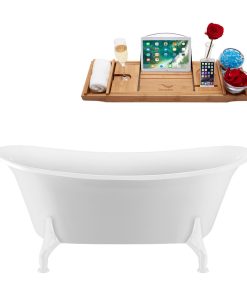 67" Streamline N1081WH-IN-BGL Clawfoot Tub and Tray With Internal Drain