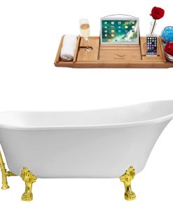 67" Soaking Clawfoot Tub With External Drain, Gold