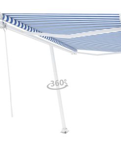vidaXL Freestanding Automatic Awning Blue and White Outdoor Patio Arm Awning