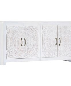 vidaXL Solid Acacia Wood Sideboard Handmade Sturdy White 55.1" Storage Cabinet