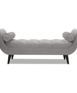 Unique Upholstered Bench, Diamond Tufted Seat With Flared Arms, Opal Grey