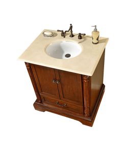 32 Inch Walnut Bathroom Vanity with Single Sink, Marble Top, Traditional