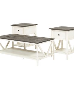 3-Piece Distressed Solid Wood Table Set, Gray/White Wash