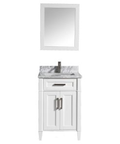 Vanity Set With Carrara Marble Top, 24", White, Led Sensor-Switch Mirror
