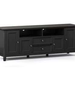 Transitional TV Stand, Framed Doors & Drawer With 2 Open Compartments, Black