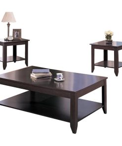 3 Piece Wood Table Set With Bottom Shelf, Cappuccino