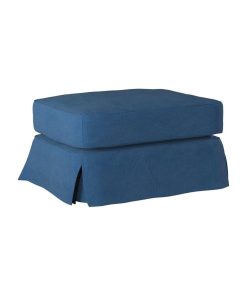 Sunset Trading Horizon Wood/Cotton Slipcovered Ottoman in Indigo Blue