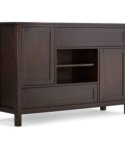 Unique TV Stand, Pine Wood With Drawers & Cabinets, Dark Chestnut Brown
