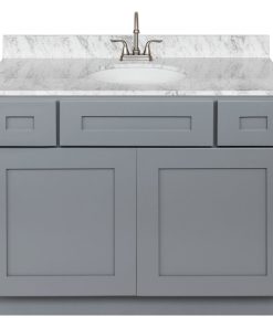 42" Bathroom Vanity, Cara White Marble Top, Faucet LB6B, Colonial Gray