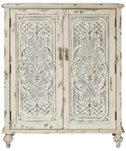 Two Door Fleur De Lis Accent Chest, Distressed White