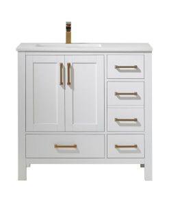 Vinnova Shannon 36" Carrara Stone Top Single Vanity in White