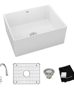 SWUF2520WHFC Elkay Fireclay 24-7/16" Farmhouse Sink Kit with Faucet, White