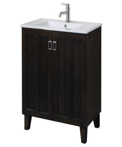 24" Solid Wood Sink Vanity With Ceramic Basin, Dark Brown