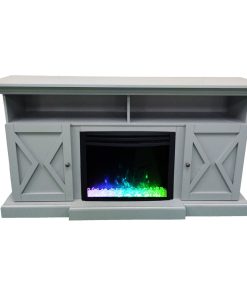 62" Summit Farmhouse Electric Fireplace Mantel With Crystal Insert, Slate Blue