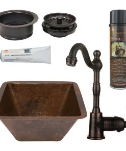 15" Square Hammered Copper Bar/Prep Sink Pack-4 With Accessories