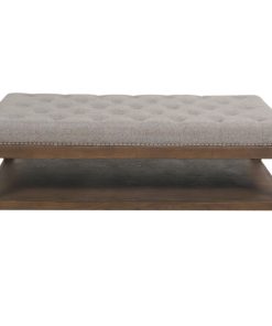 Sylvan Farmhouse Oak Tufted Cocktail Storage Ottoman, Dark Heathered Grey