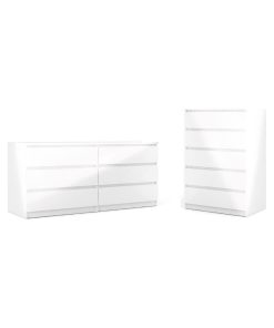 2 Piece Bedroom Set with 1 Chest and 1 Double Dresser in White High Gloss