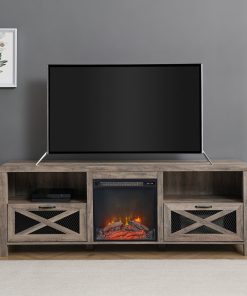 70" Rustic Farmhouse Fireplace TV Stand, Gray Wash