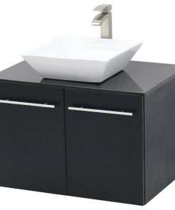 24" Wall Mount Vanity, Black Stone Countertop, Black