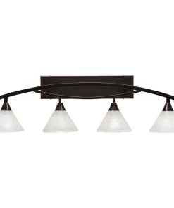 Toltec Lighting Bow 4-Light Bath Bar, 7" Gold Ice Glass, Black Copper