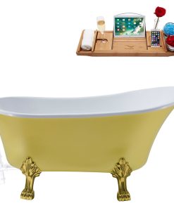 55" Streamline N354BGL-WH Clawfoot Tub and Tray With External Drain